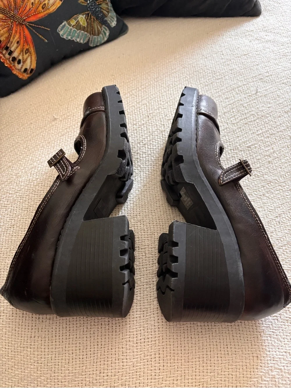 Vintage 90s Y2k Gitano Brown Mary Jane Chunky Heel Loafers Steel Toe Size 9.5M